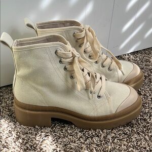 Women's Cream Canvas High-Top Sneakers